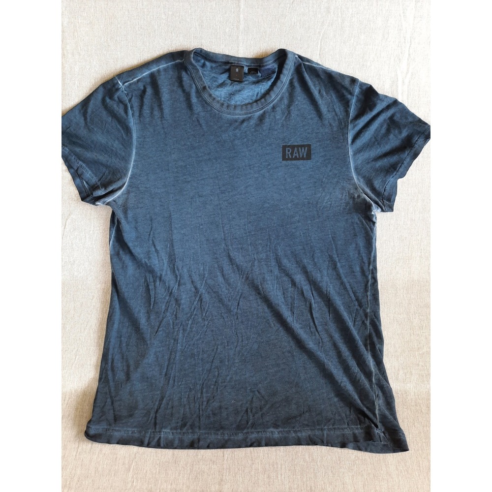 G-Star Raw Men Large Art Logo Print Round-neck Pullover Navy Blue Tee-Shirt‎